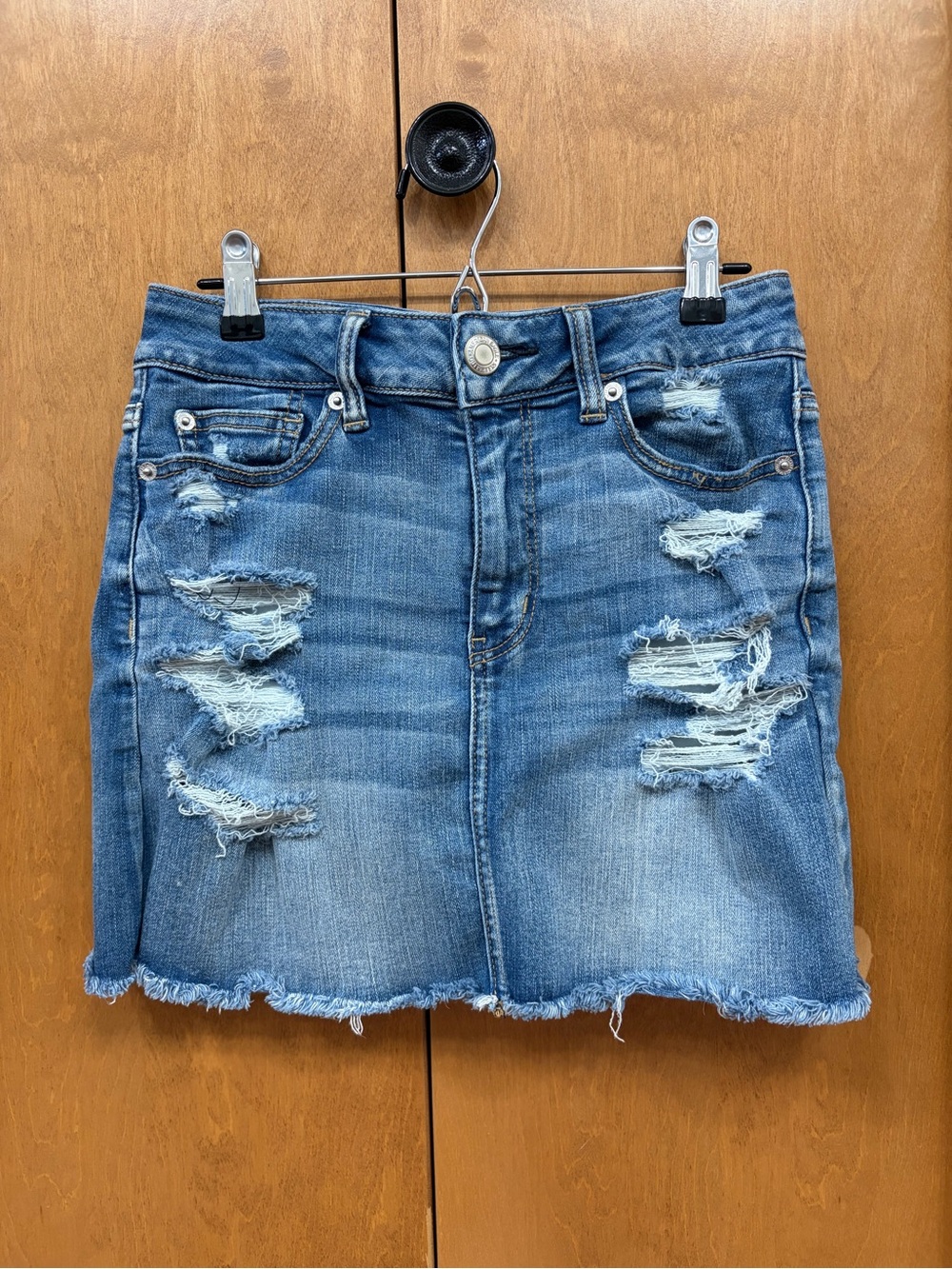 American Eagle Outfitters Distressed Blue Denim Skirt